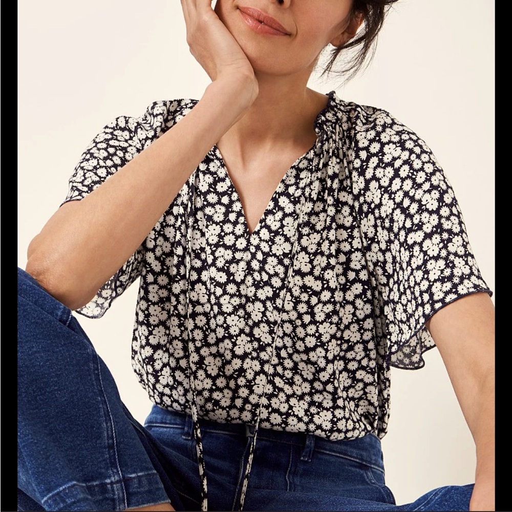 J Crew Factory Floral Navy and White short sleeve top